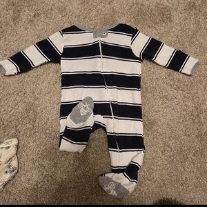 Burts Bees Striped Navy and White Kids One Piece